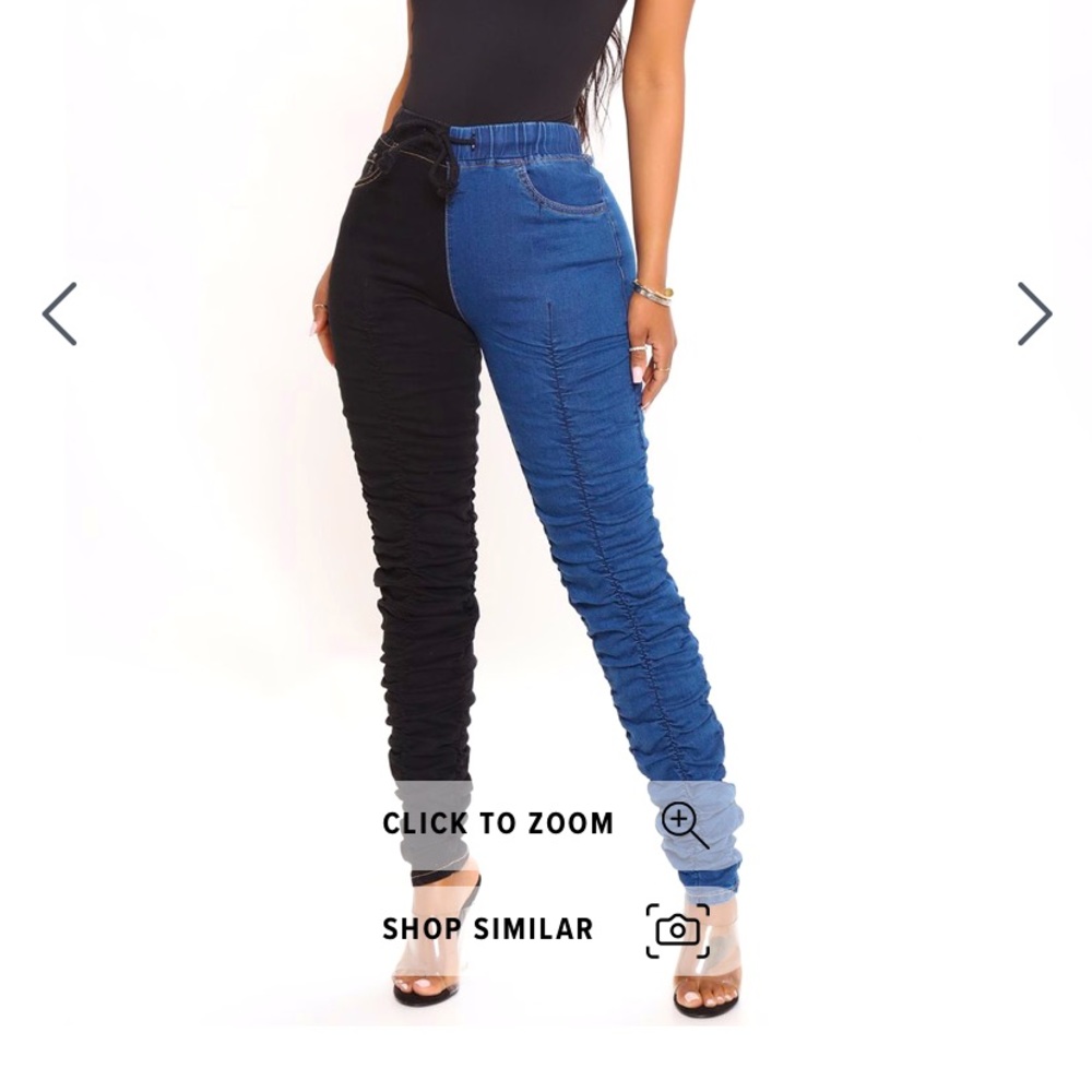 Two Tone Ruched Skinny Jeans - Black/Blue